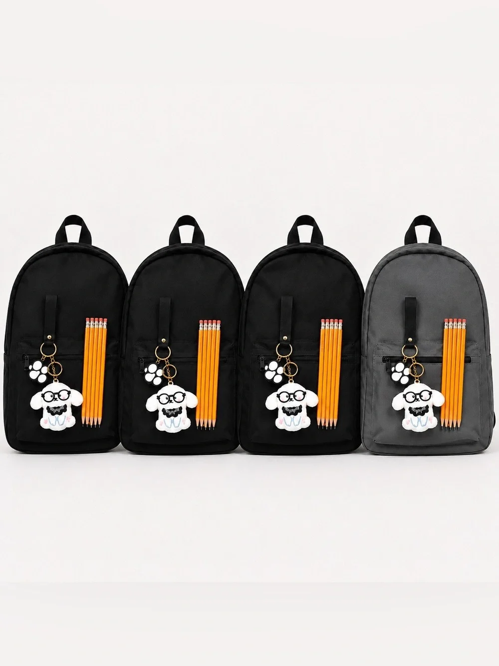 Novelty Backpack Bundle Furry Dog Keychain Light Up Paw Charm Pencils